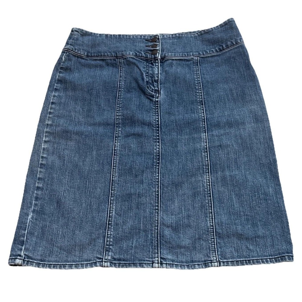Vintage NY New York & Company Denim Jean Skirt Women's 12 Button Front Blue